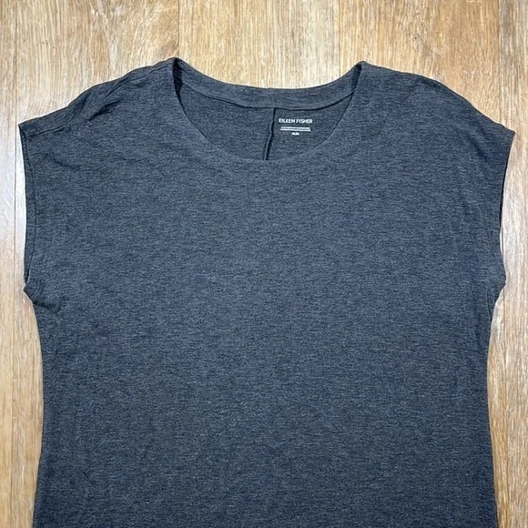 Eileen Fisher Fine Jersey Cap Sleeve Gray Grey Dress Women's Medium M T-Shirt - Picture 2 of 10